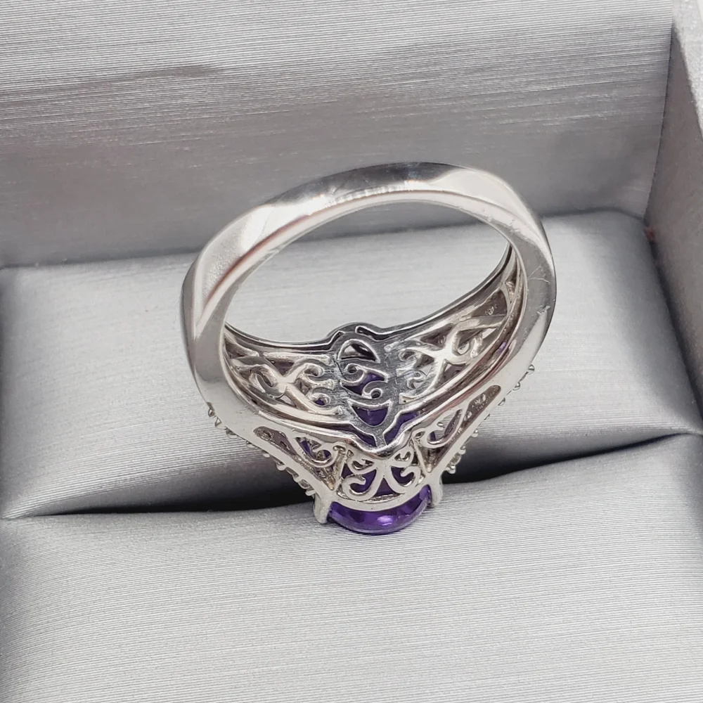 5.8 Carat Oval Lavendar Amethyst & Zircon 925 Sterling Silver Statement …